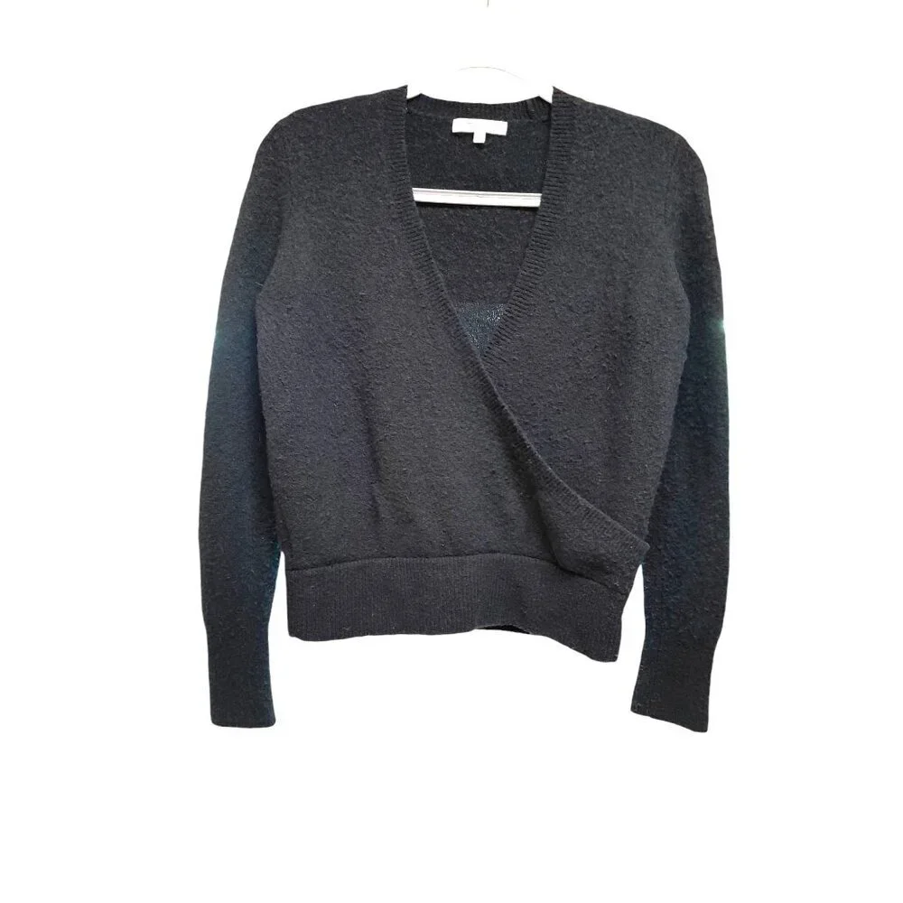 Madewell Coziest Yarn Super Soft Wrap Front V-Neck Pullover XS Sweater Black